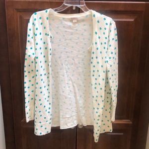 White and teal poke a dot button up cardigan
